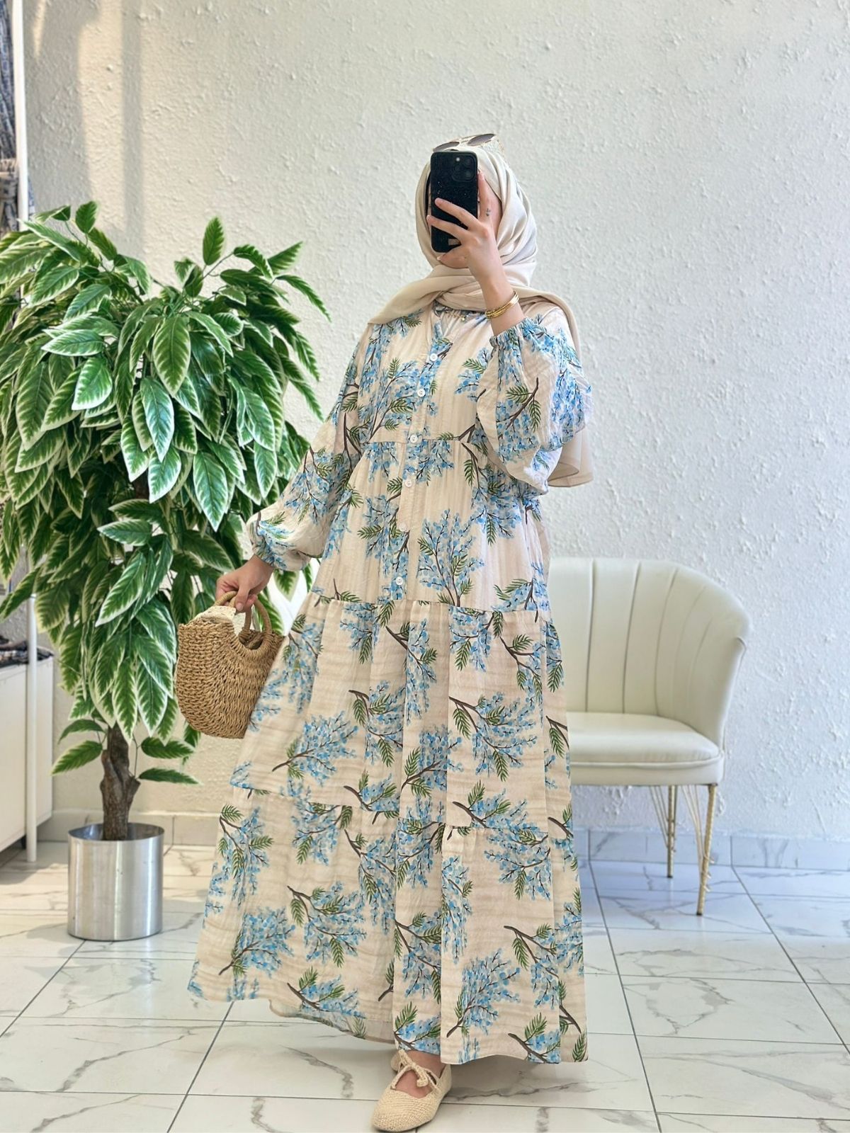 Mimoza Desen Elbise - Gökyüzü