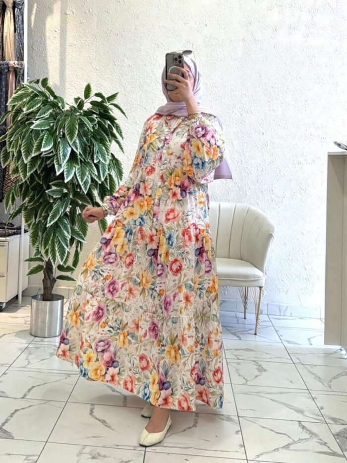 Jasmine Çiçek Bahçesi Elbise - Menekşe