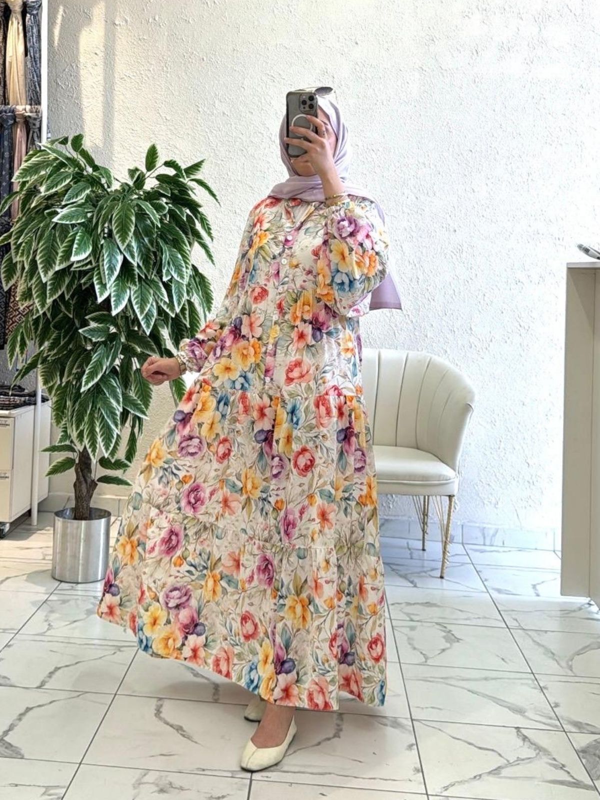 Jasmine Çiçek Bahçesi Elbise - Menekşe