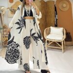 Çiçek Desen İkili Takım -Krem