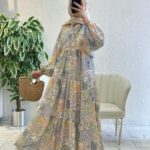 Paisley Esintisi  Elbise - Şeftali