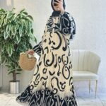 Maria Çizgi Desen Elbise L1001 - Siyah