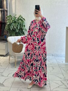 Gece Flora Elbise L10010 - Ahududu