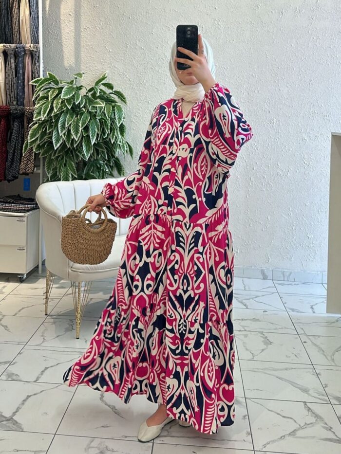 Gece Flora Elbise L10010 - Ahududu