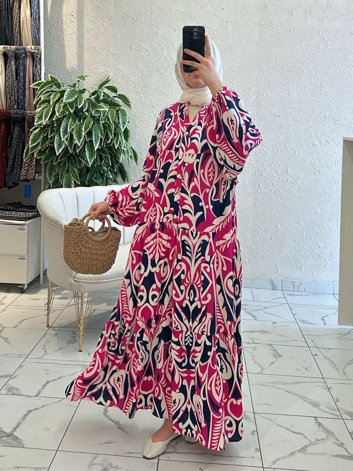 Gece Flora Elbise L10010 - Ahududu