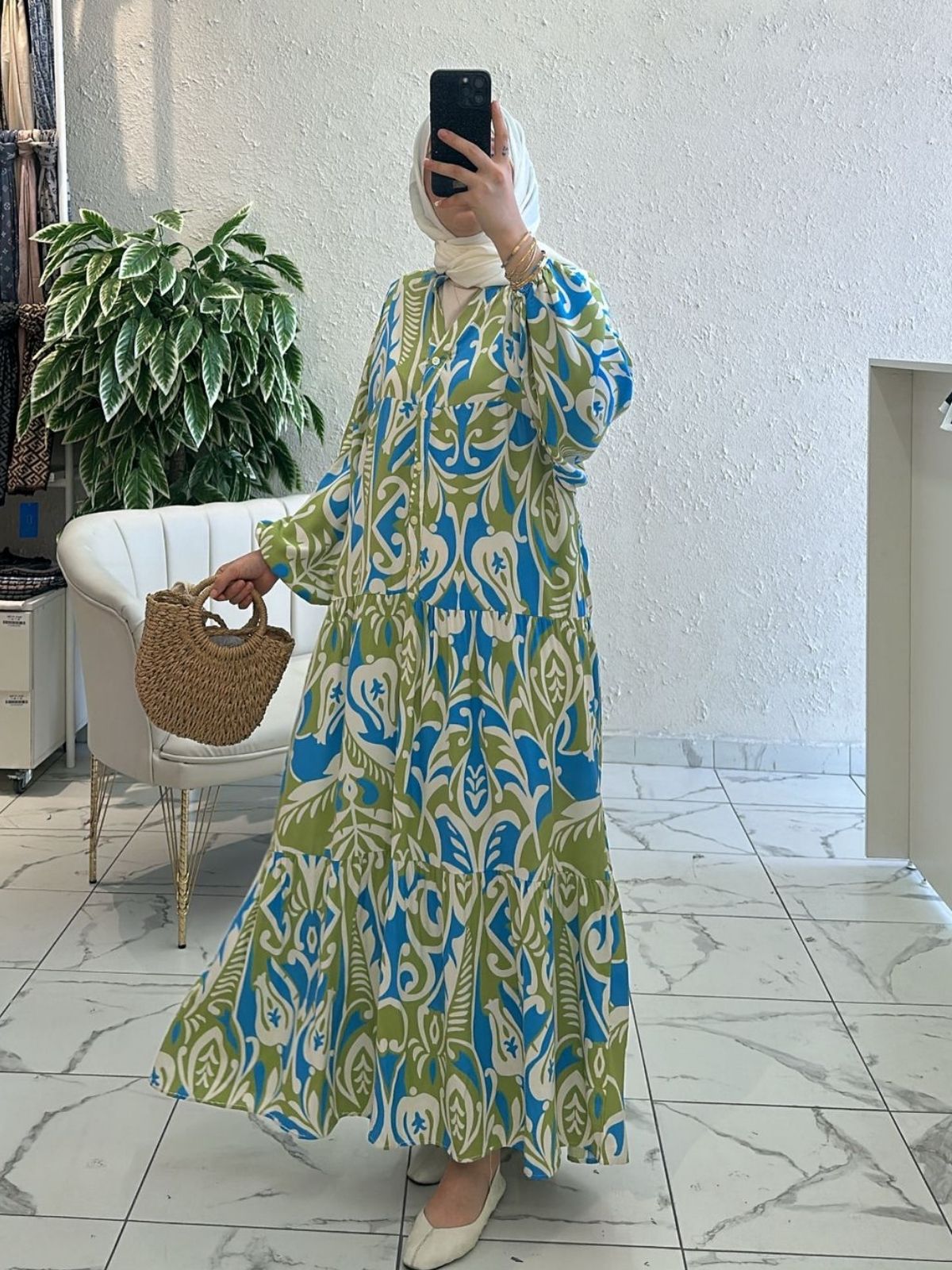 Lagün Flora Elbise L10011 - Zeytin