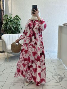 Ebruli Desen Elbise L10015 BÜYÜK BEDEN - Frambuaz