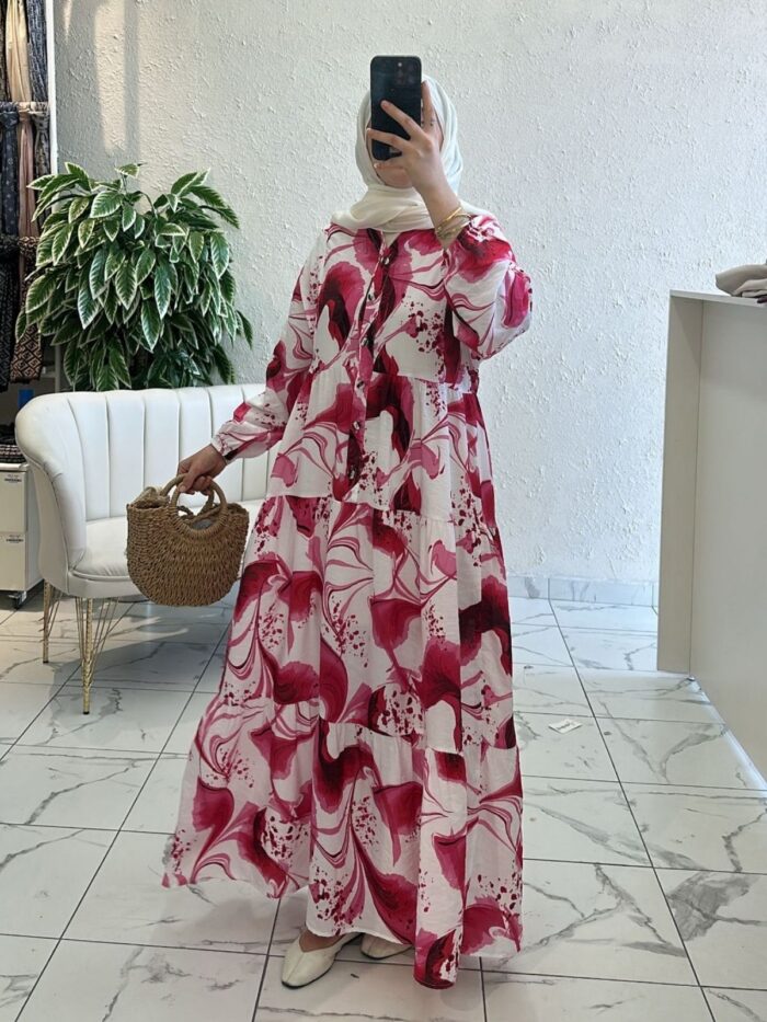 Ebruli Desen Elbise L10015 BÜYÜK BEDEN - Frambuaz