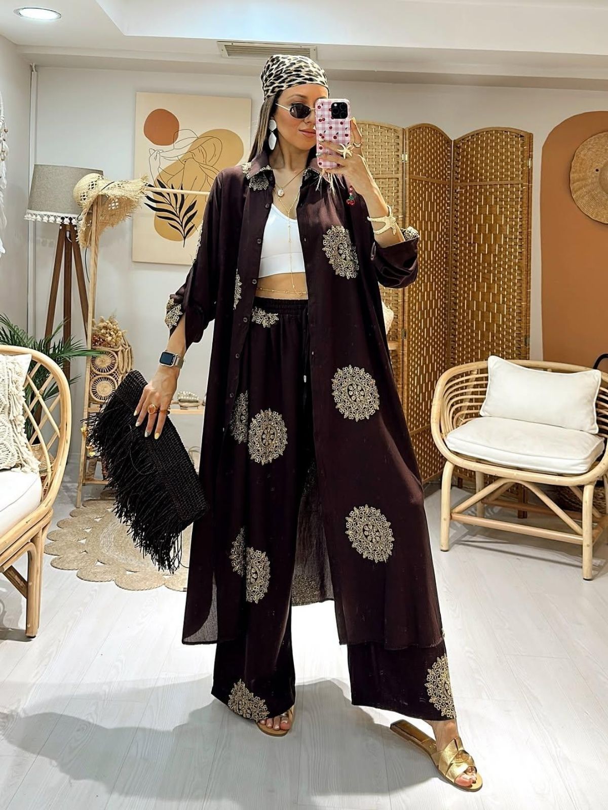 Nakışlı İkili Takım TK10016 -Siyah