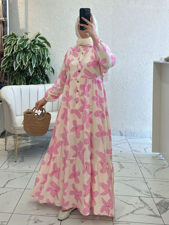 Orchid Maxi Elbise L10021 BÜYÜK BEDEN - Pamuk Şekeri