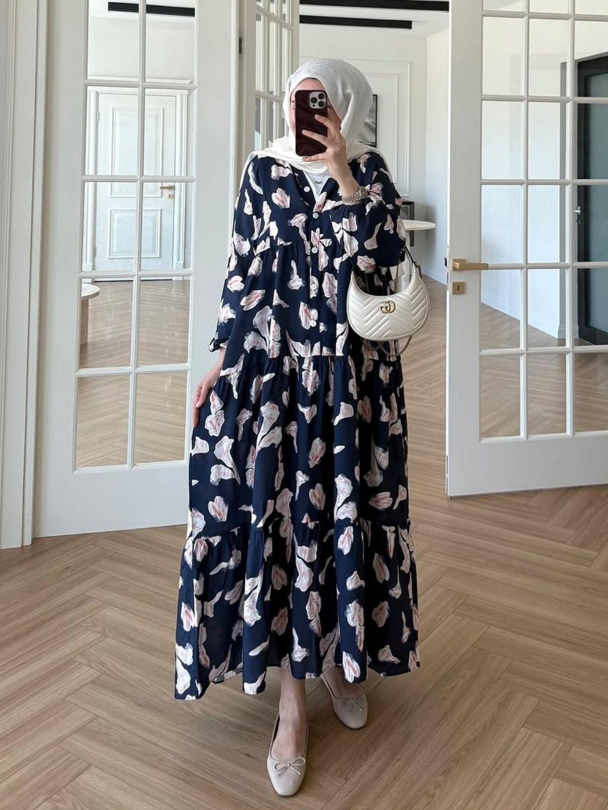 Fırça Desen Elbise L10064 - Gece Mavi