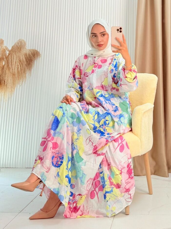 Şölen Desen Çiçek Elbise L10067 - Bahar Çiçeği