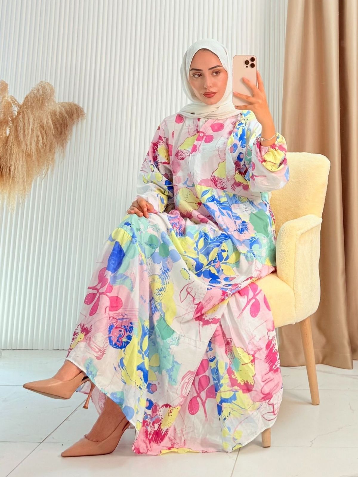 Şölen Desen Çiçek Elbise L10067 - Bahar Çiçeği