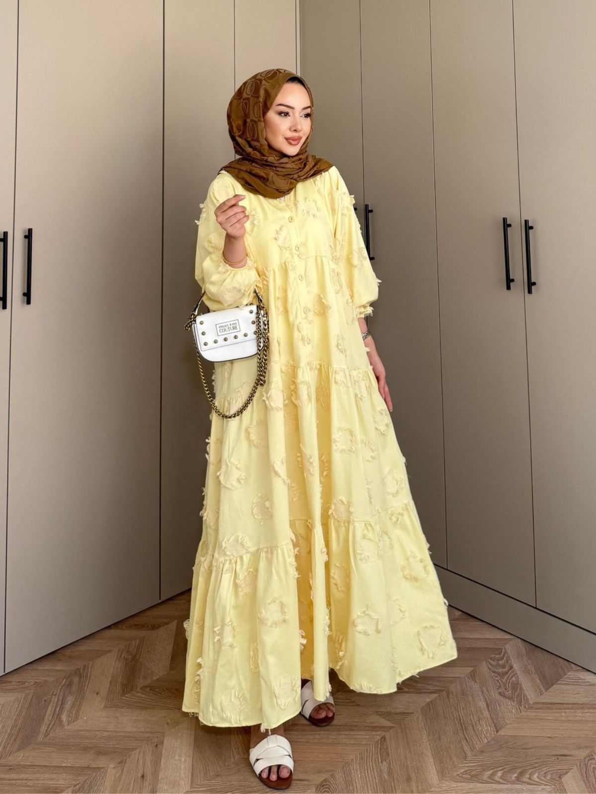 Lola Motif Desen Elbise L10086 - Limon Çiçeği