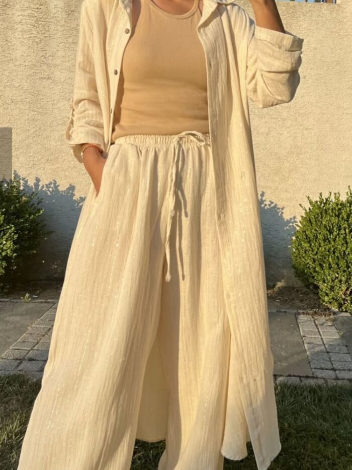 Yaldızlı İkili Takım TK100123 - Bej