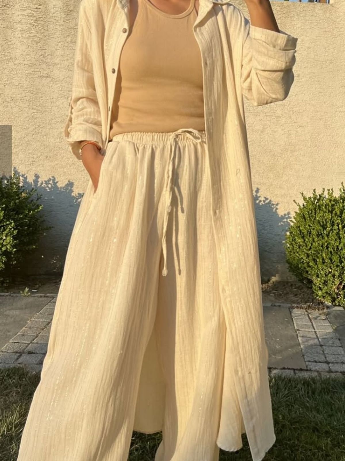 Yaldızlı İkili Takım TK100123 - Bej