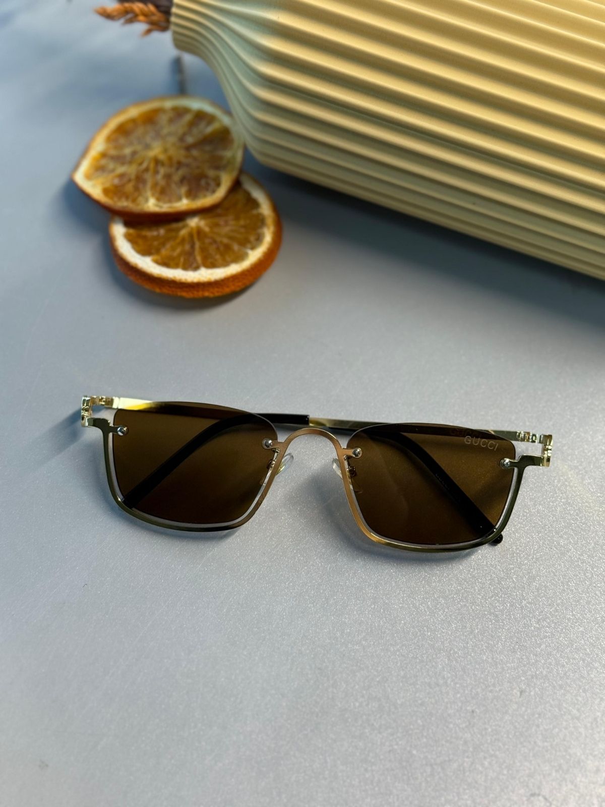 Gucci Metal Çerçeve Kare Gold Kadın Güneş Gözlüğü - Kahverengi