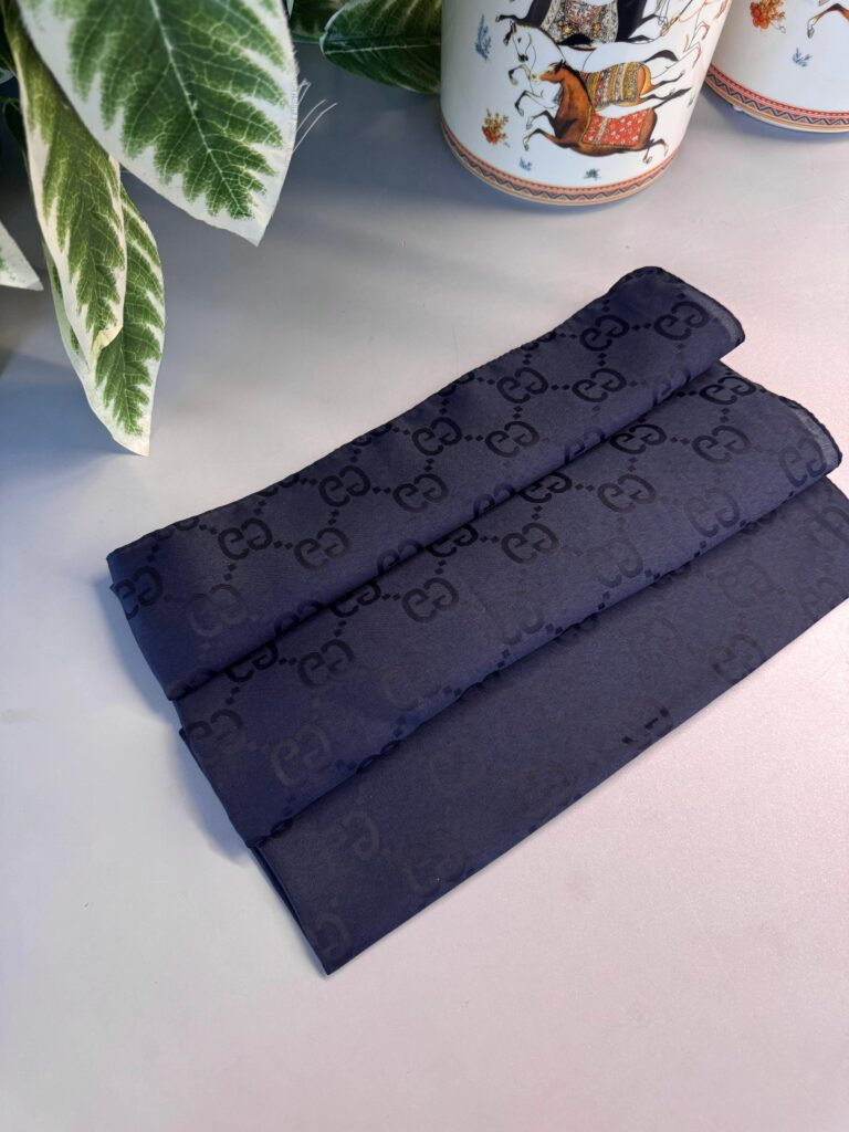 Gucci Desen Pamuk İpeksi Jakar Şal - Gece Mavi