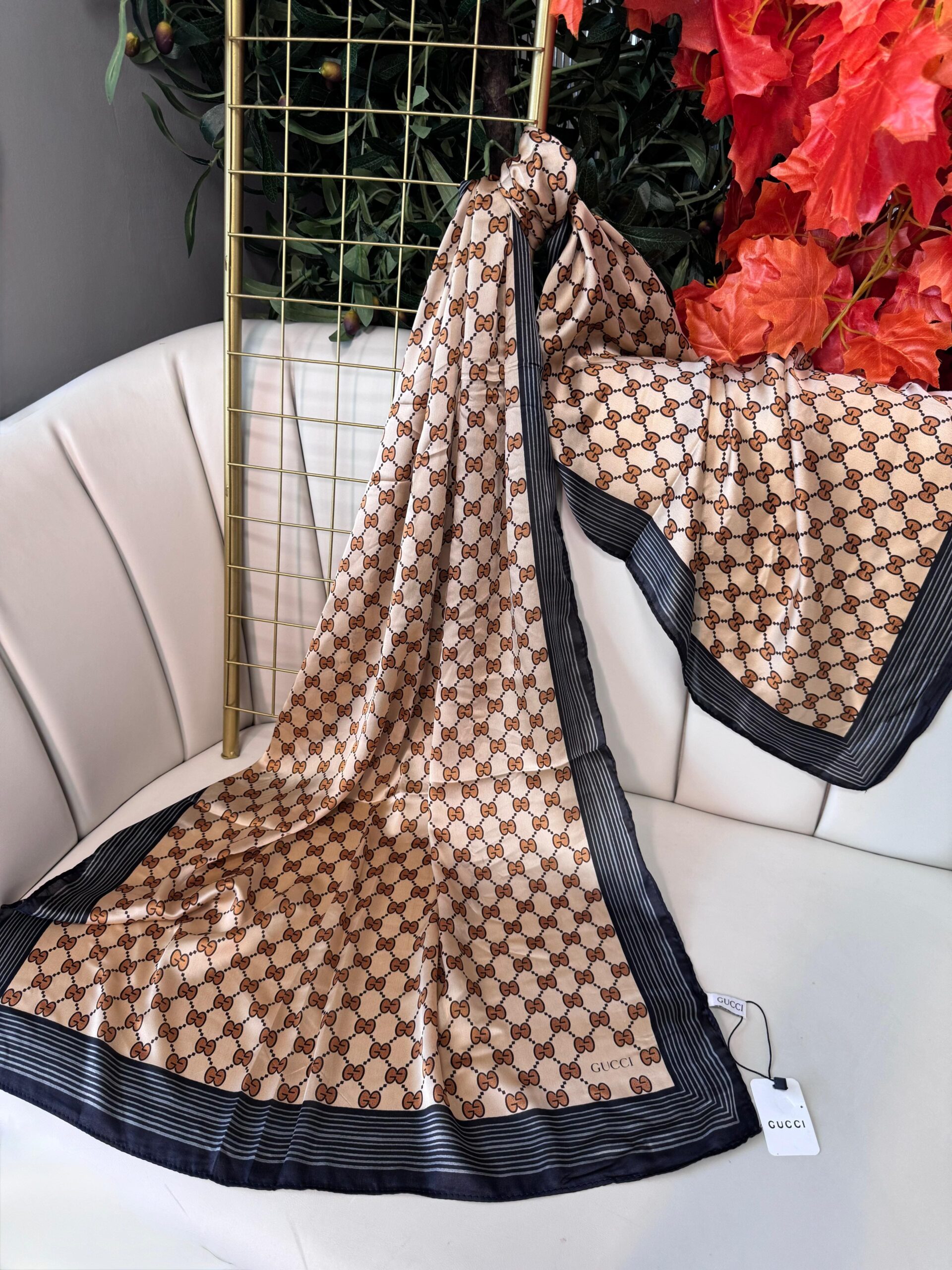 Gucci İthal Vual İpek Şal 44983 - Altın