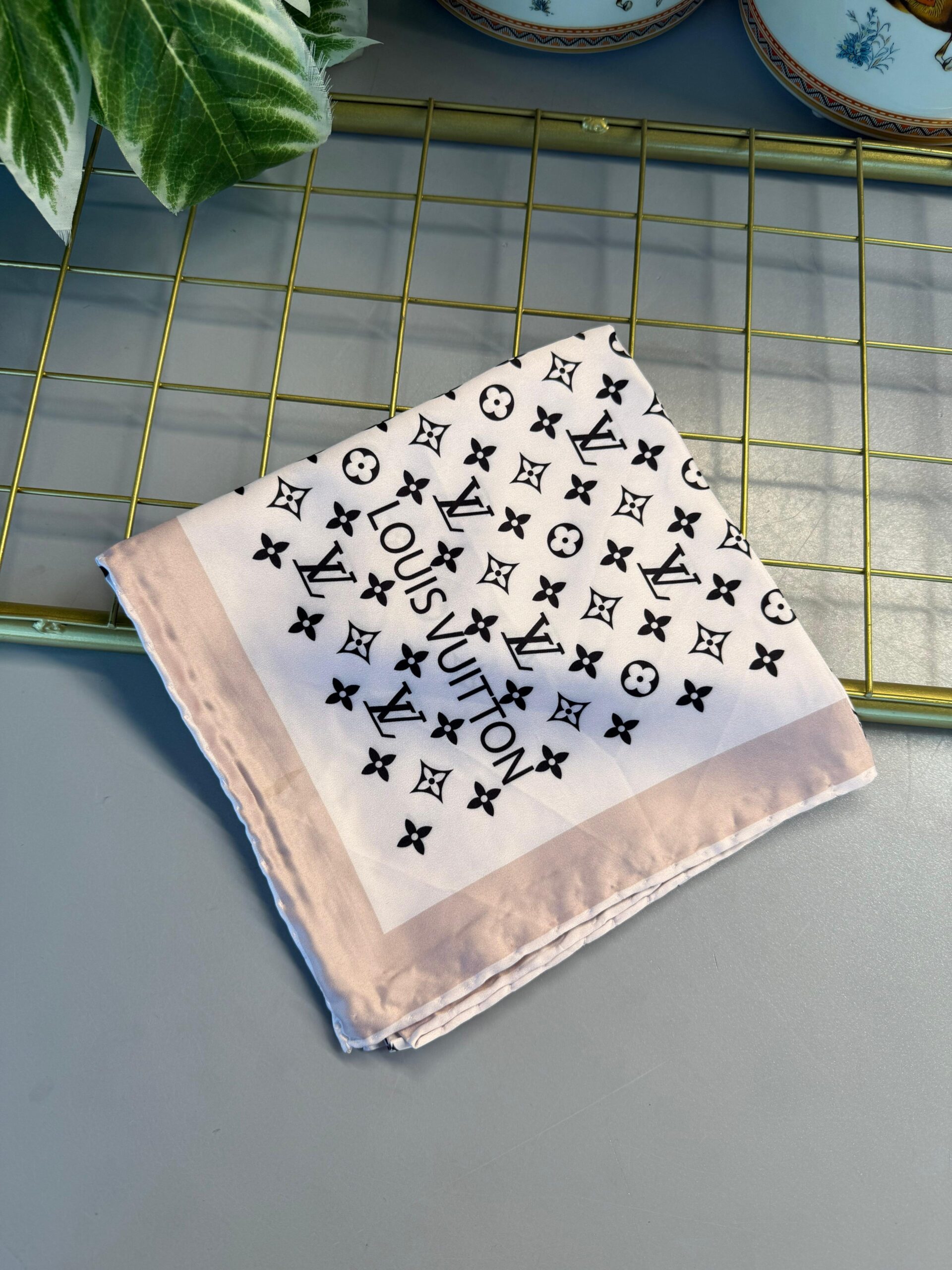 LV Şerit Desen Vual İpek Eşarp - Soft Pembe