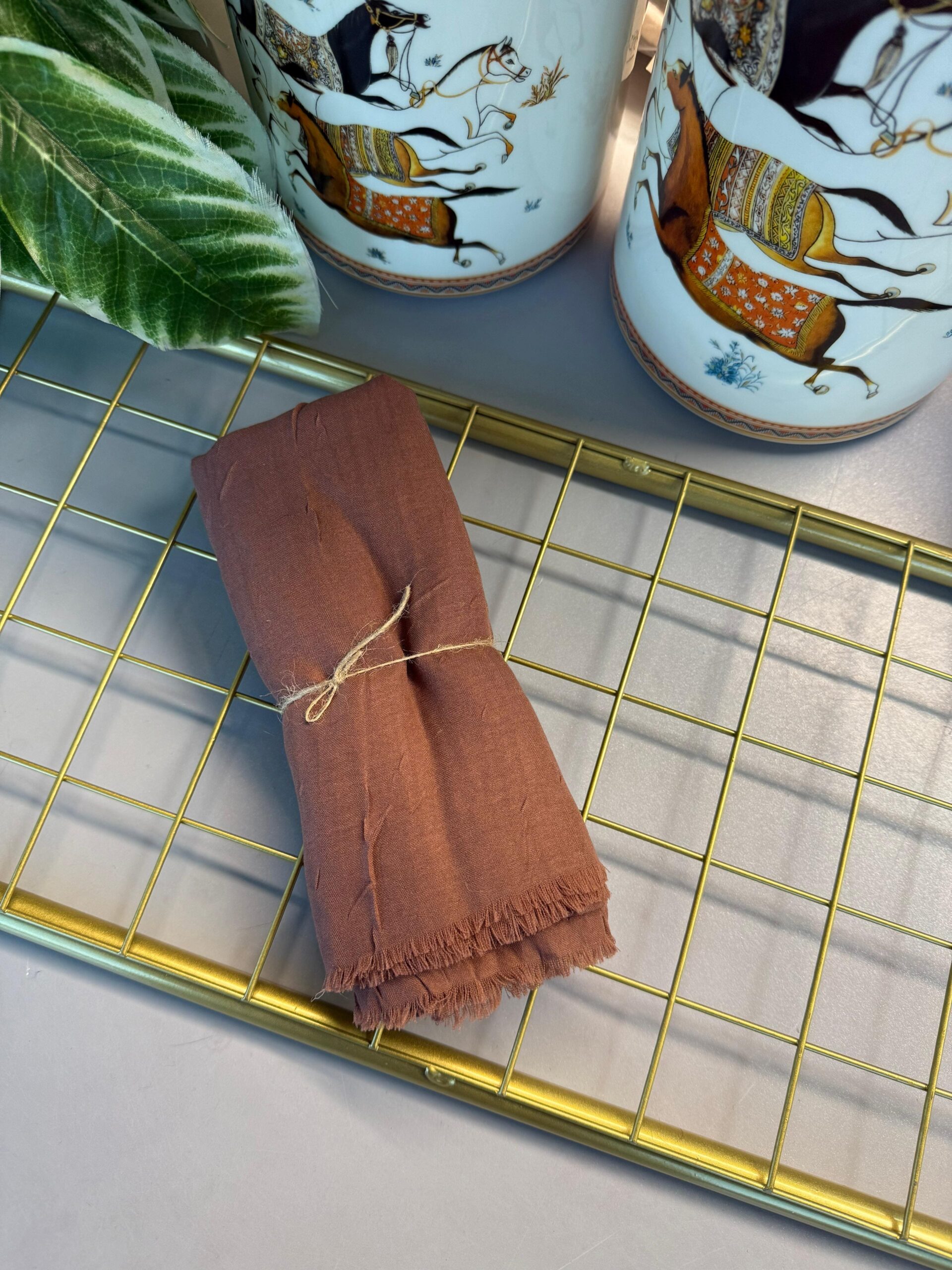 Organic Scarfs Bambu Kraş Şal Modeli -Kestane Kabuğu