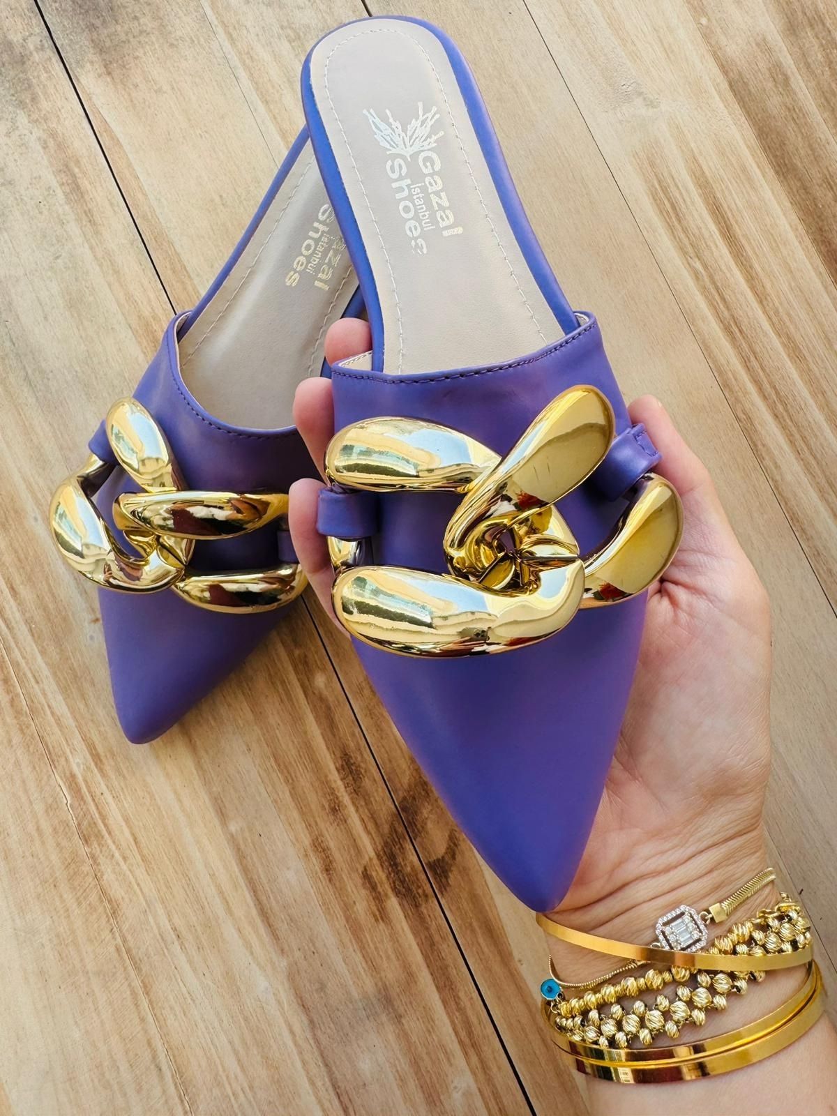Stiletto Burun Altın Halka – Lila 39 Beden