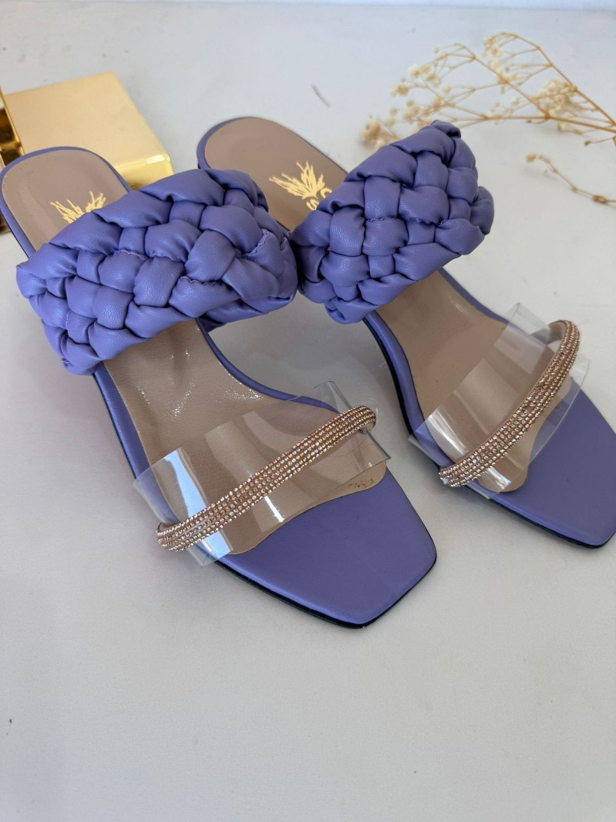 Taş Detay Şeffaf Topuklu Ayakkabı – Lila 37 Beden