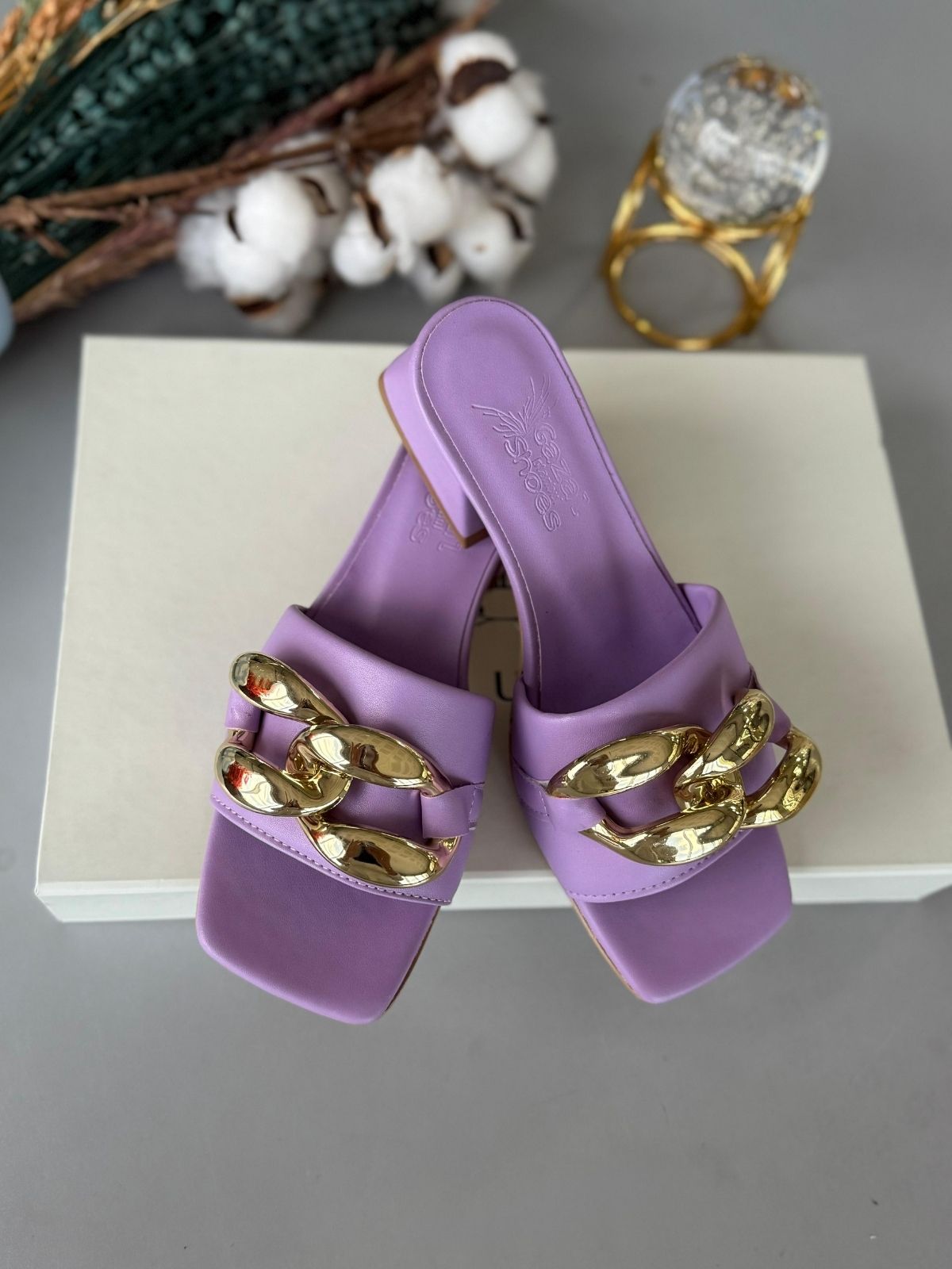 Işıltı Zincirli Terlik – Lila 38 Beden