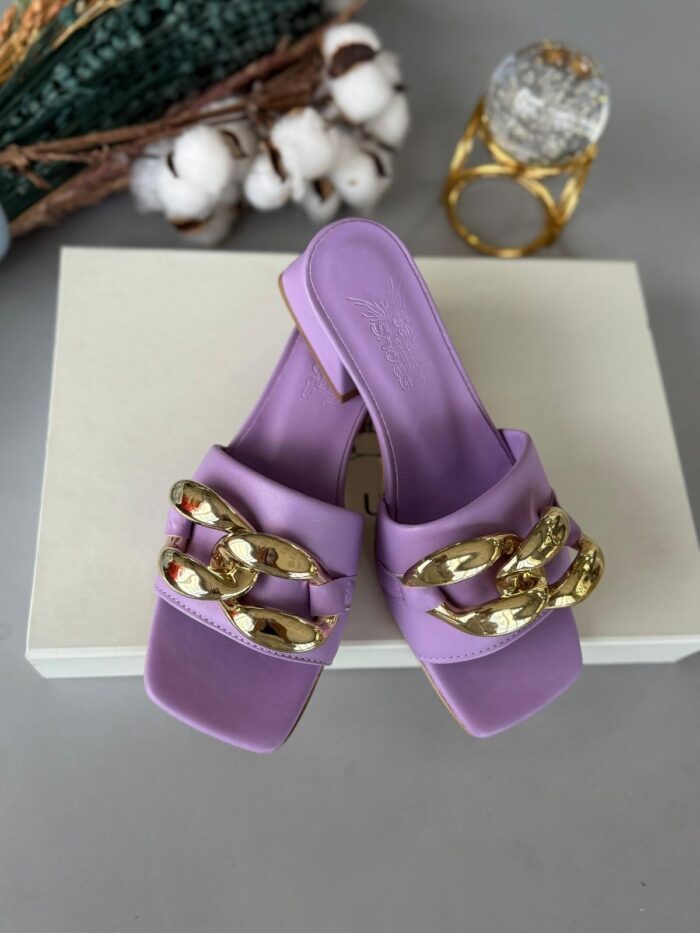 Işıltı Zincirli Terlik – Lila 36 Beden