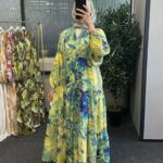 Tropik Rüya Katlı Maxi Elbise - Sarı