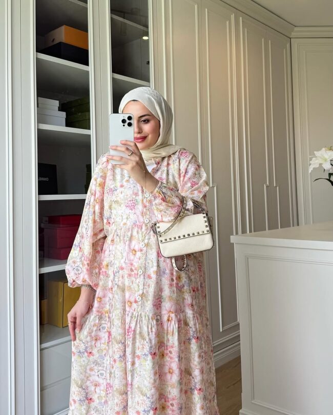 Eleya Çiçek Harmanı Elbise- Krem