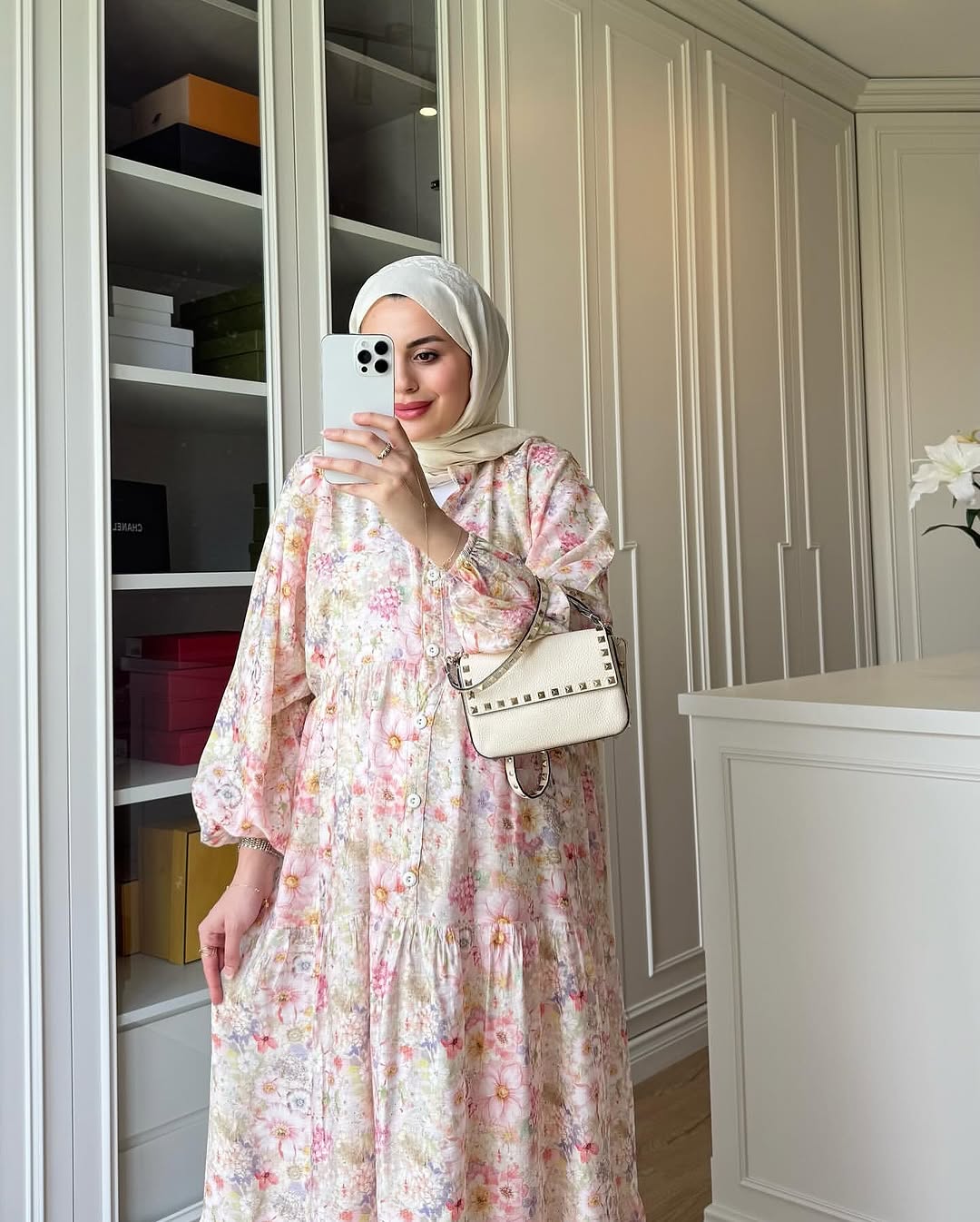 Eleya Çiçek Harmanı Elbise- Krem