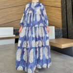 Damask Desen Elbise AS10486- Mavi