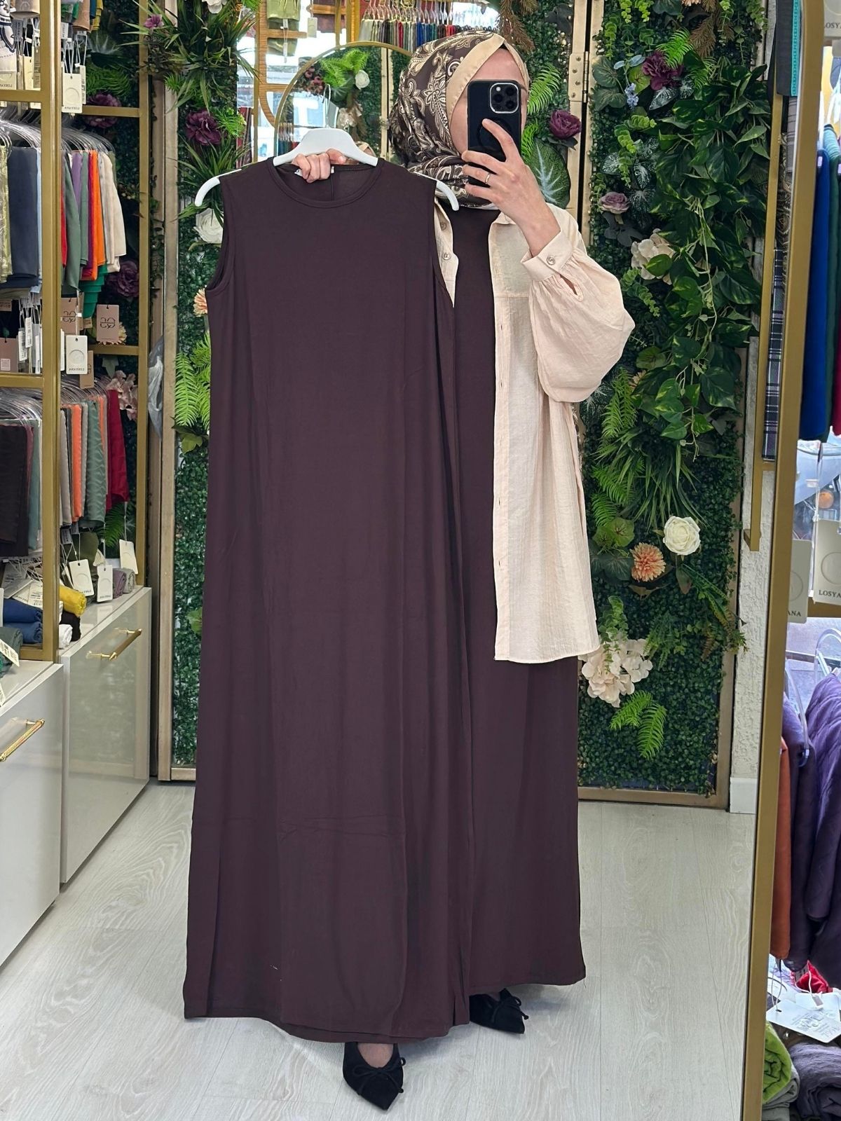 Sıfır Kol Elbise L1002220 - Kahverengi