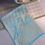 Dubai Kendinden Dokulu Çift Taraflı İpek Şal - 5252- Mavi