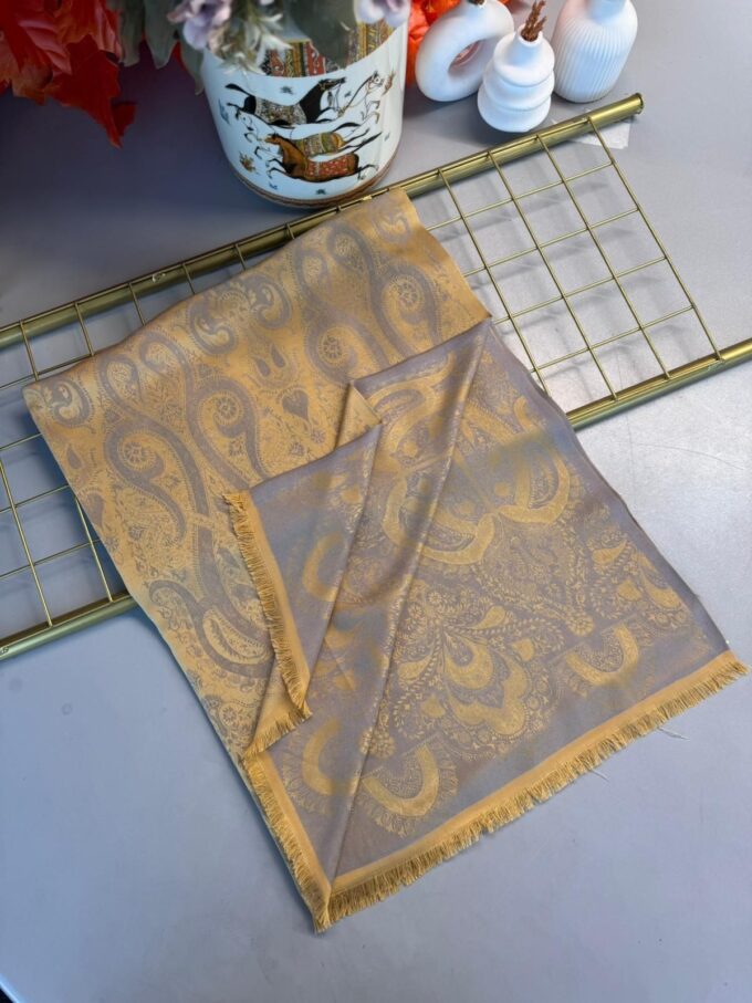 Dubai Kendinden Dokulu Çift Taraflı İpek Şal - 5252 - Mocha