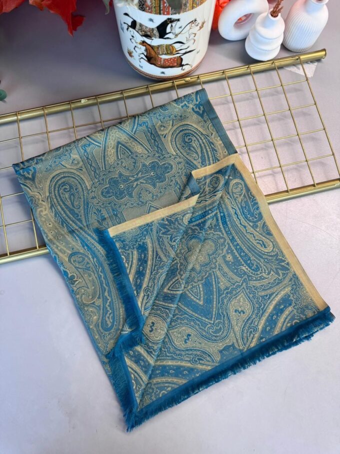 Milano Kendinden Dokulu Çift Taraflı İpek Şal - 8963 -  Petrol