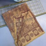 Bella Kendinden Dokulu Çift Taraflı İpek Şal - 4598 - Çikolata