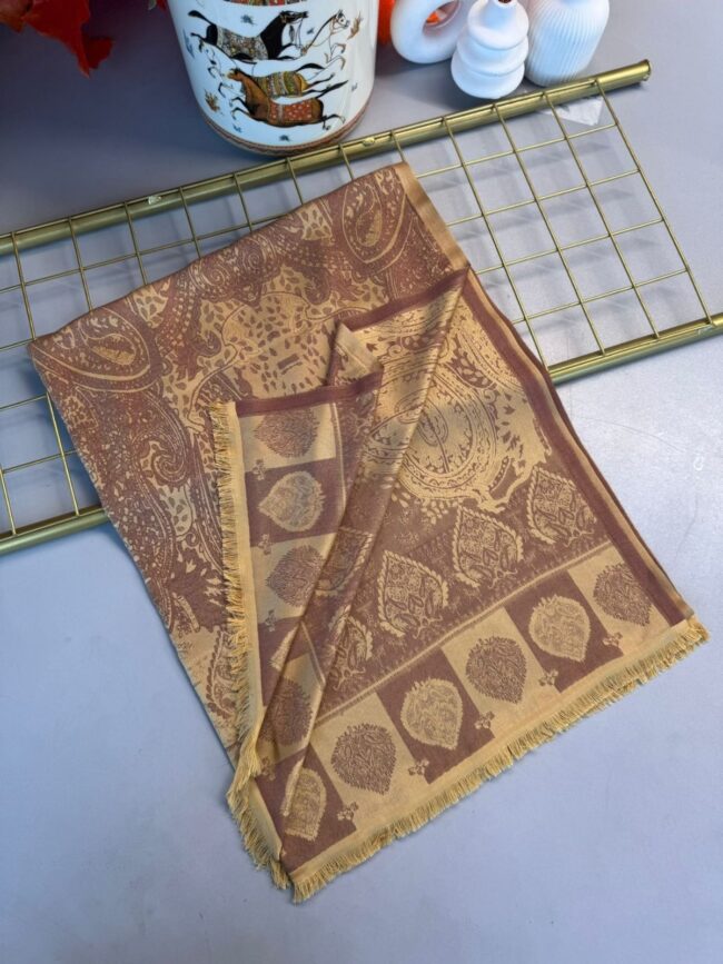 Bella Kendinden Dokulu Çift Taraflı İpek Şal - 4598 - Çikolata