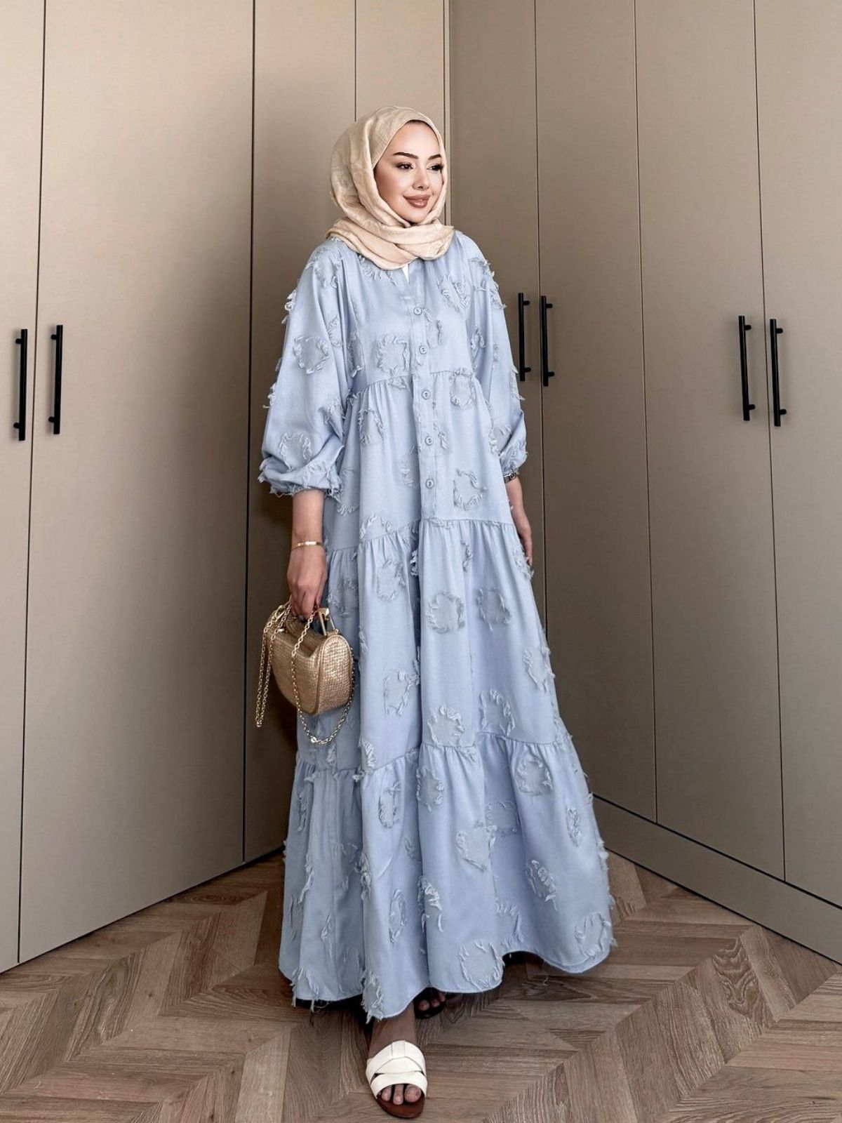 Lola Motif Desen Elbise L10087  BÜYÜK BEDEN - Mavi Rüya