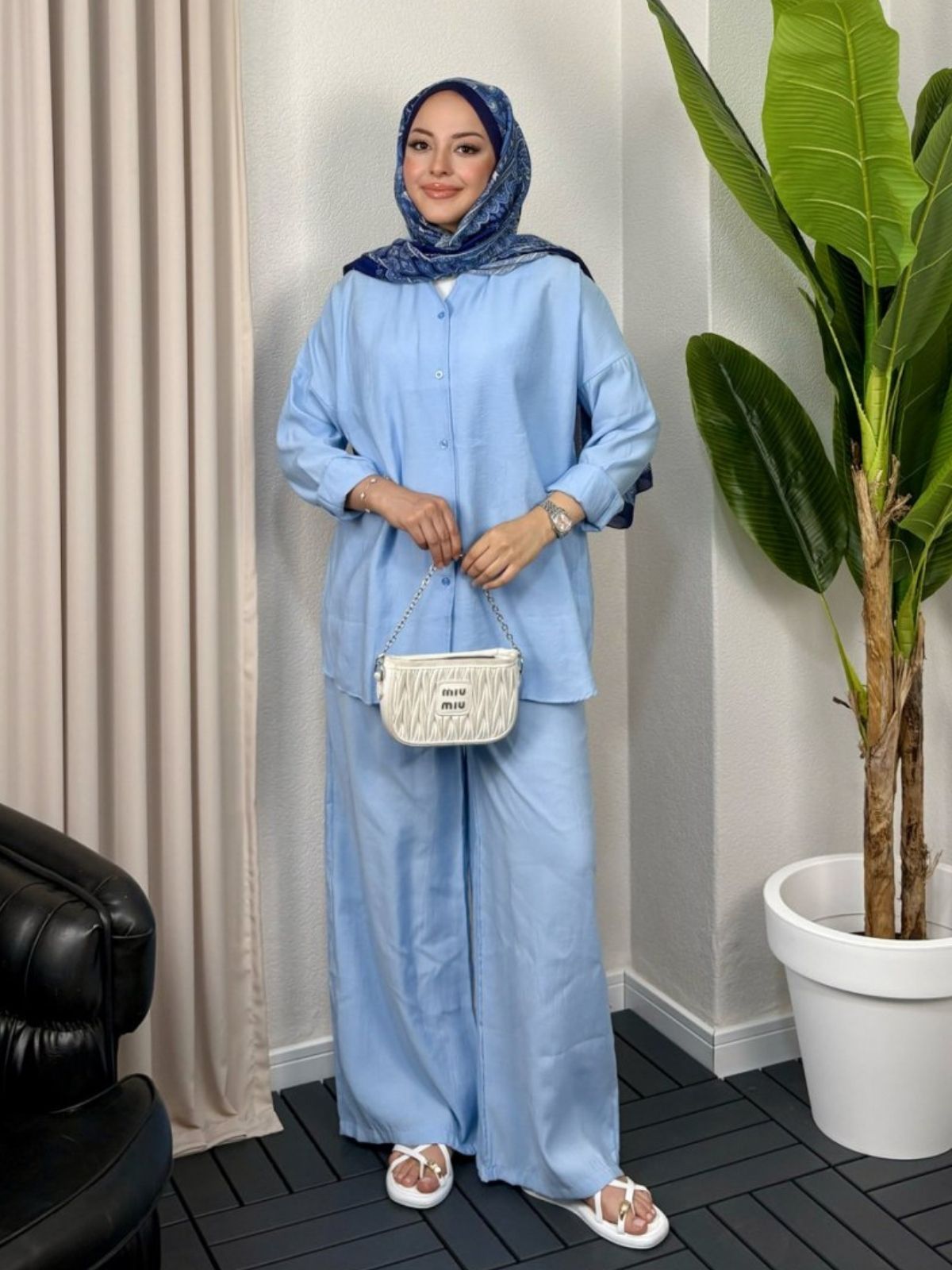 Aisha Gömlek İkili Takım TK100162 - Gök Mavi