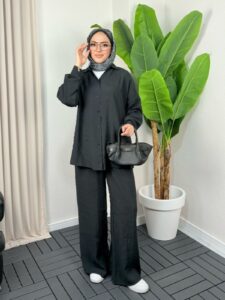 Aisha Gömlek İkili Takım TK100164 - Siyah