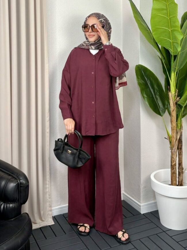 Aisha Gömlek İkili Takım TK100165 - Bordo