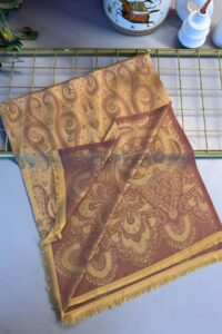 Dubai Kendinden Dokulu Çift Taraflı İpek Şal - 5252- Kahve