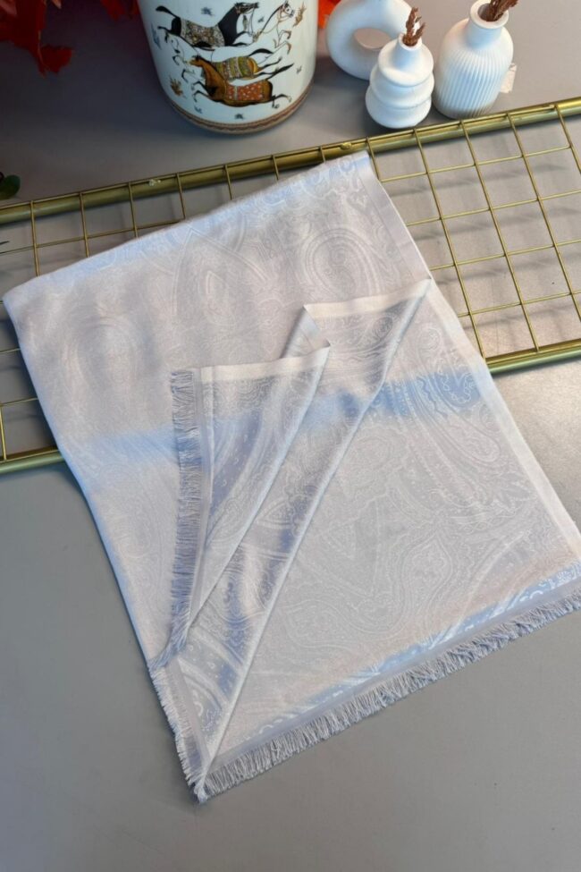 Milano Kendinden Dokulu Çift Taraflı İpek Şal - 8963- Gri