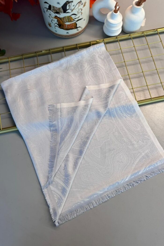 Milano Kendinden Dokulu Çift Taraflı İpek Şal - 8963- Gri