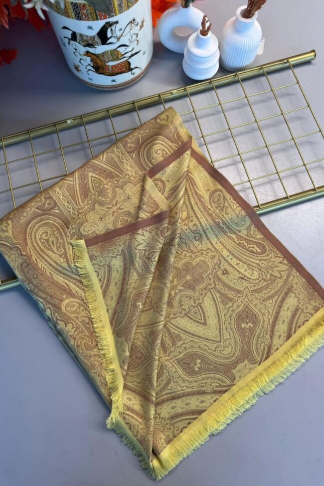 Milano Kendinden Dokulu Çift Taraflı İpek Şal - 8963 - Mocha