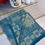 Bella Kendinden Dokulu Çift Taraflı İpek Şal - 4598 - Petrol