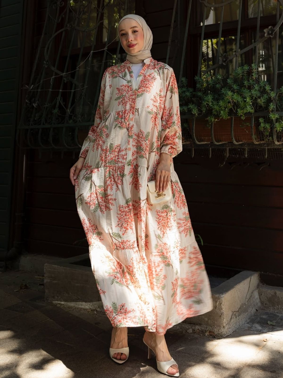 Mimoza Desenli Elbise - Narencik