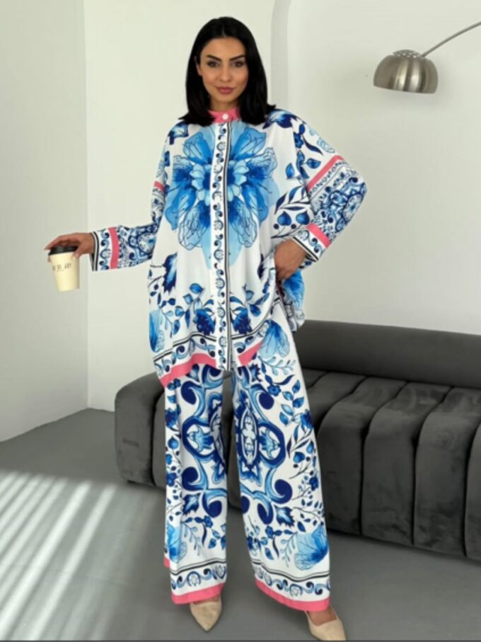 Roma Çiçek Desen İkili Takım TK100218 - Deniz Köpüğü